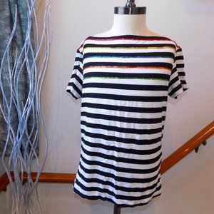 BREEZE Black & White Stripe Top Sequin Detail Size Medium
